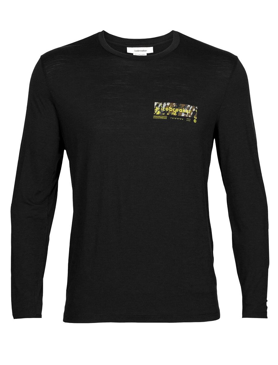 Black Icebreaker Merino Tech Lite II T-Shirt Summit Tread Men's Long Sleeve | AU 1237QMAZ